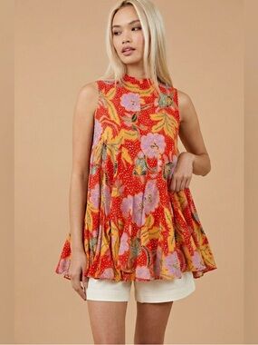 Rhode Clara Resort Top Tropical Floral High-Low Cotton S/XS